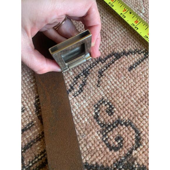 Men's Banana Republic dark brown leather belt silver rectangle buckle Medium - Picture 7 of 8